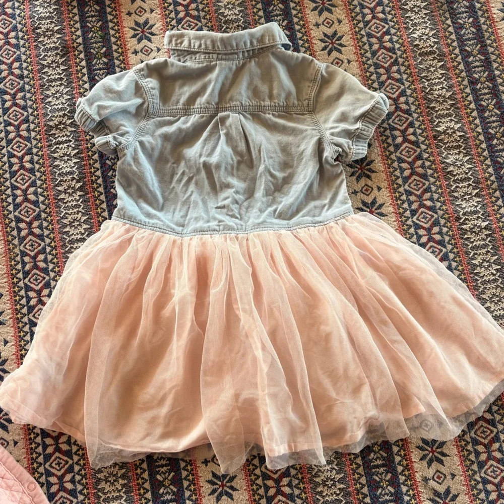 Oshkosh Girls Denim Short Sleeve Dress with Bows and Tulle